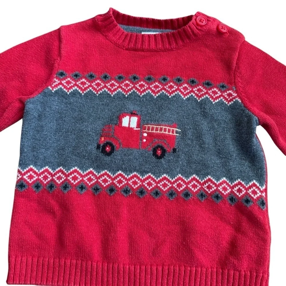 Bundle 6M Baby Boy Christmas Sweater Knit Pullover Red Green 2PC Set